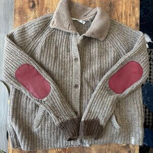 VINTAGE Woolrich Chunky Ribbed Knit Cardigan - Rare Red Elbow Patches - XL